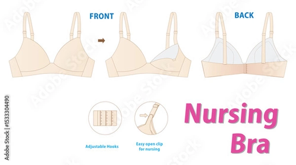 Fototapeta Nursing Maternity Bra Illustration with Adjustable Hooks and Easy-Open Clip-with Features for Breastfeeding Mothers