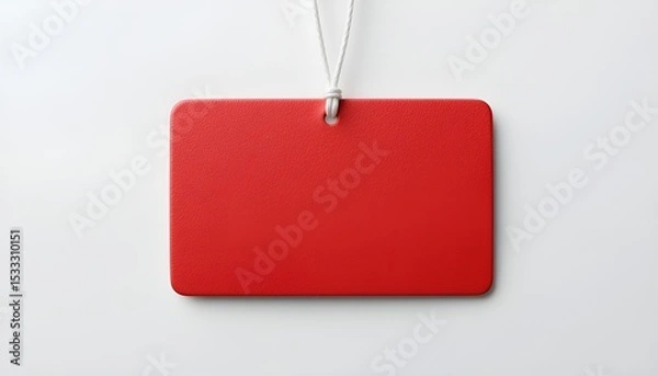Fototapeta A vibrant red tag hangs on a white string against a clean white background, simple and eye-catching.