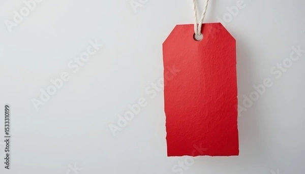 Fototapeta A vibrant red tag hangs against a clean white background, creating visual contrast and simplicity.