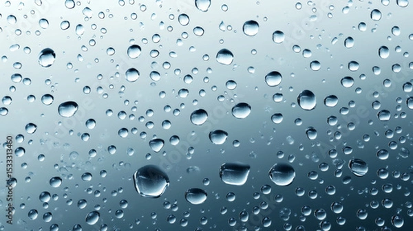 Fototapeta Water droplets on glass or window surface. Condensation round drops on transparent background. Realistic 3d vector illustration of dewy bg with fresh humid effect. Clean liquid raindrop patterned