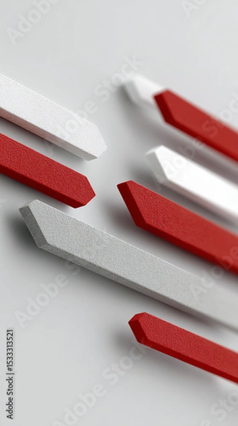 Fototapeta Red and White Arrows Pointing Upwards in Dynamic Motion Representing Growth Progress and Positive Direction in Abstract Background