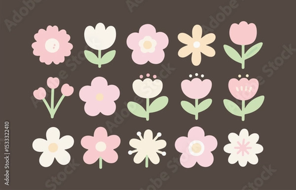 Obraz Twelve cute pastel flower illustrations for spring designs