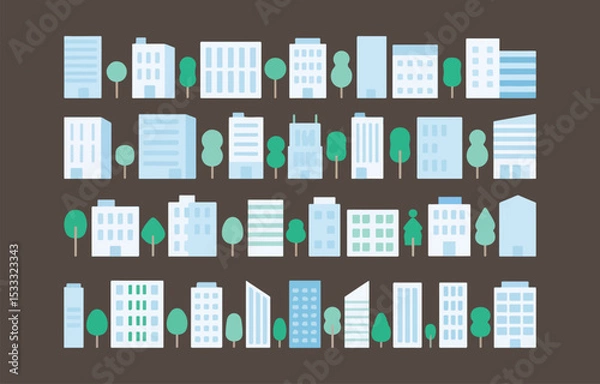 Obraz Collection of simple city building and tree illustrations
