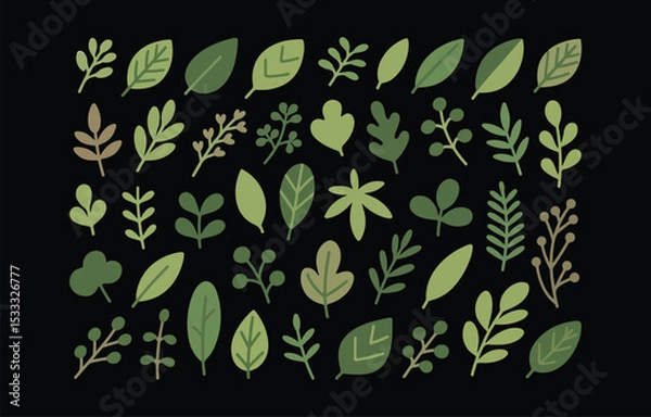 Obraz Collection of diverse green leaves and branches for design projects