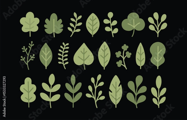 Obraz Collection of twenty four green leaf and branch illustrations