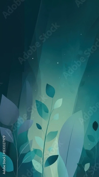 Fototapeta svg illustration style abstract night forest background. serenity. modern design. green color scheme.