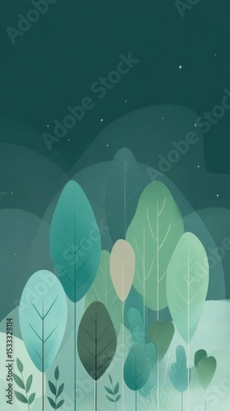 Fototapeta svg illustration style abstract night forest background. serenity. modern design. green color scheme.