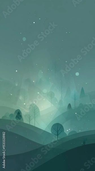 Fototapeta svg illustration style abstract night forest background. serenity. modern design. green color scheme.