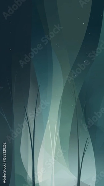 Fototapeta svg illustration style abstract night forest background. serenity. modern design. green color scheme.