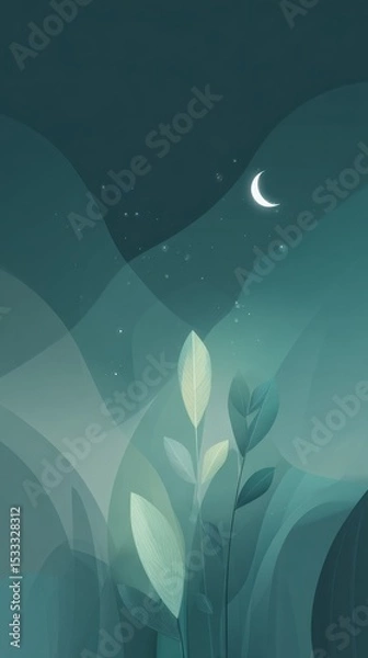 Fototapeta svg illustration style abstract night forest background. serenity. modern design. green color scheme.