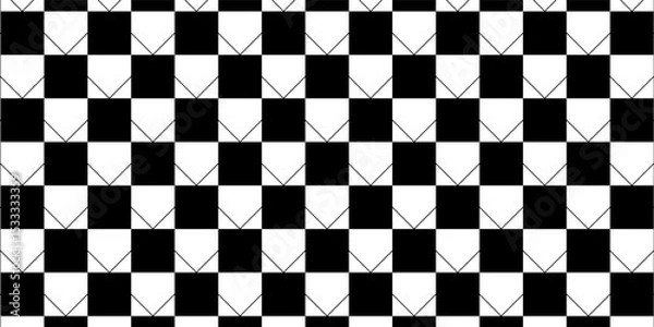 Fototapeta Race flags background with space for text. Chess game or rally sport car competition wallpaper. Black and white squares pattern. Banner with checkered texture. Vector flat illustration