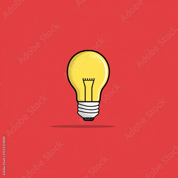 Fototapeta A simple illustration of a yellow light bulb on a solid red background