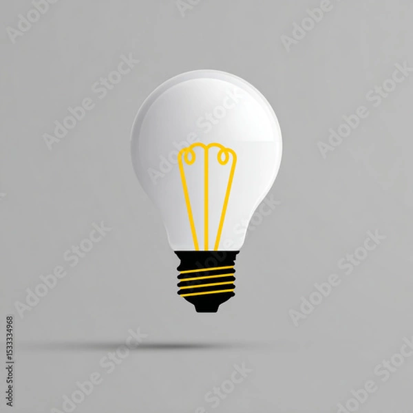 Fototapeta Isolated light bulb with yellow filament on a gray background illustration