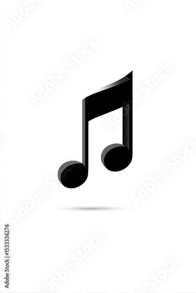 Fototapeta A black eighth note with shadow on a white background illustration art