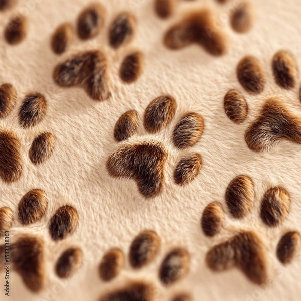 Fototapeta Close up of a light colored textured surface with brown paw print designs