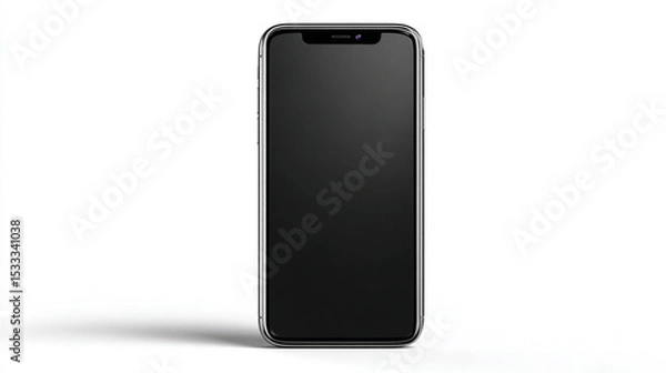 Fototapeta A front view of a modern smartphone with a dark screen on a white background