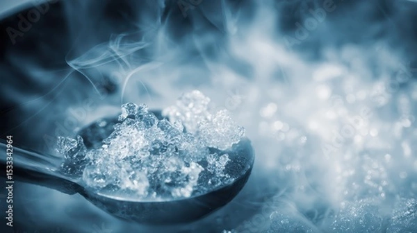 Obraz Molecular Gastronomy Lab Close-Up of Ice Crystals and Liquid Splash, Scientific Culinary Experiment with Cryogenic Techniques
