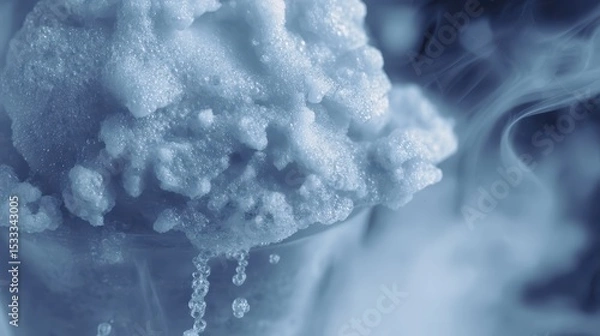 Obraz Crystalline ice spheres with vapor, floating over frosty surface in cool blue tones. Frozen texture, misty ambiance, and translucent bubbles create a refreshing, icy scene