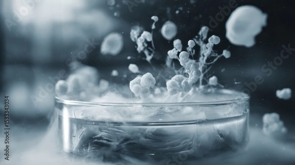 Obraz Molecular Gastronomy Lab Close-Up of Ice Crystals and Liquid Splash, Scientific Culinary Experiment with Cryogenic Techniques