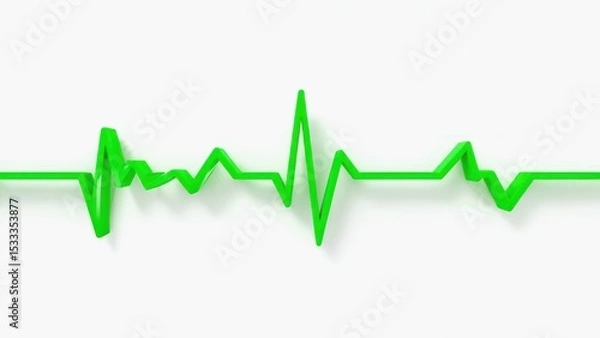 Fototapeta Vital Pulse: A stark depiction of a heartbeat line, a visual representation of life's rhythm and health, rendered in a vibrant shade of green, against a clean backdrop.