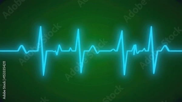 Fototapeta Pulse of Life: A vibrant neon heartbeat pulses across a deep green backdrop, symbolizing the rhythm of life, health, and the intricate complexities of the human body.