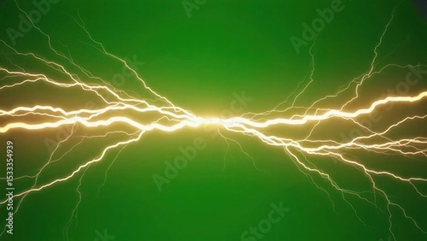 Fototapeta Electric Energy Surge: An eye-catching depiction of a high-energy bolt of lightning, electrifying the air with its intense glow, all against a vivid green background.
