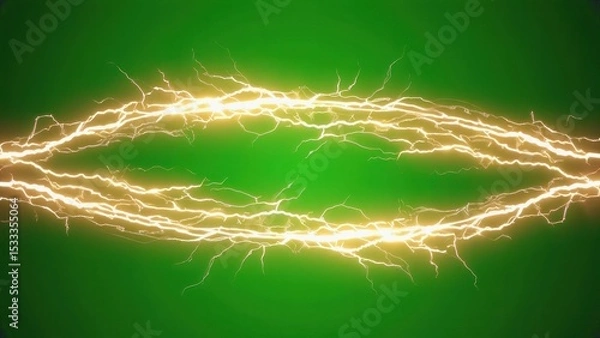 Fototapeta Electric Arc on Green: Two vibrant electric arcs intertwine against a striking green backdrop, creating a dynamic display of energy and power.