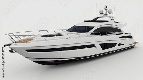 Fototapeta Luxury Yacht on the Water: A sleek, modern yacht glides gracefully through tranquil water. Luxurious boat with clean lines and sophisticated design, reflecting the essence of opulence and travel.