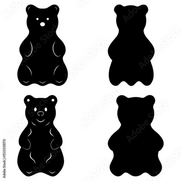 Fototapeta Four gummy bear silhouettes in a grid pattern with varying levels of detail and clarity shown here