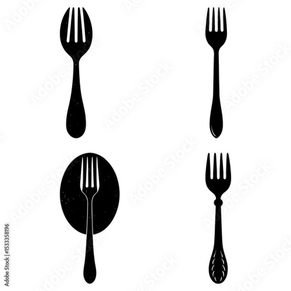 Fototapeta Four black and white fork illustrations with different styles and shapes on a white background image art