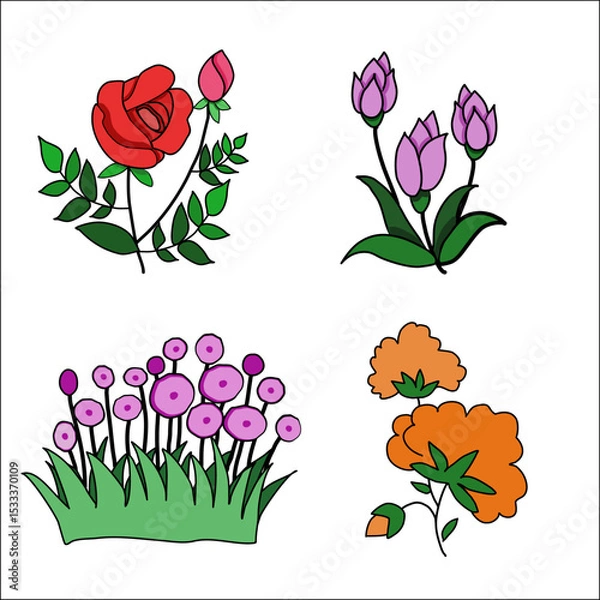 Obraz set of vector flowers, Collection of colorful vector flower images.
