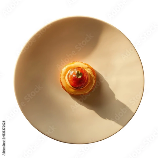 Obraz Single round tartlet with tomato topping on plate