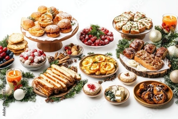 Fototapeta Cheerful Holiday Gatherings Isolated on White Background, Depth of Field
