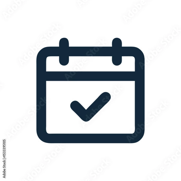 Fototapeta Black and white calendar icon with a checkmark.