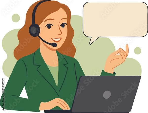 Obraz Smiling customer service agent helps from her computer