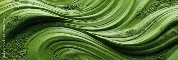 Fototapeta Abstract green matcha wave pattern symbolizing nature, health, and calmness.  