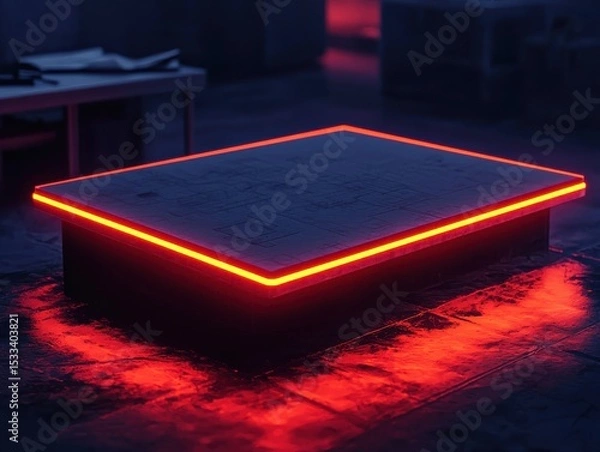 Obraz A sleek, modern table with glowing neon edges, ideal for futuristic settings.