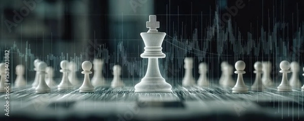 Obraz A strategic chess game featuring a solitary king among various pawns.