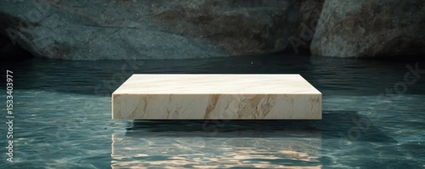 Obraz A tranquil scene showcasing a pristine stone slab floating on still water.