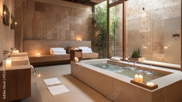 Obraz Luxurious spa interior with serene lighting and calming design elements for relaxation.