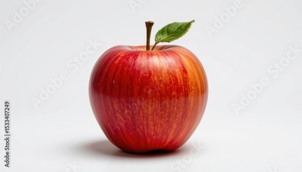 Fototapeta a highly detailed, hyper realistic fresh apple, isolated at the center of the frame on pure white background, floating display, no shadows, bright professional studio lighting, high key lighting