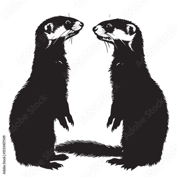 Obraz Ferrets silhouette isolated in White background