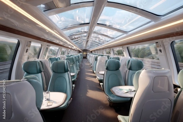 Obraz Modern Train Interior with Spacious Seating and Panoramic Windows