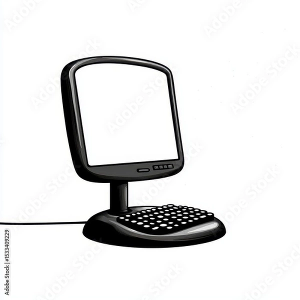 Fototapeta Black Computer Monitor and Keyboard on White Background