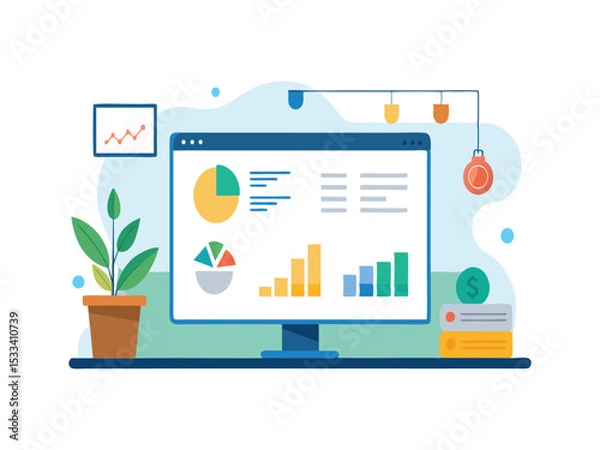 Obraz Business analytics dashboard displayed on computer screen isolated on white background
