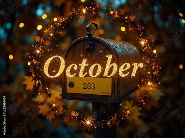 Fototapeta Fall Mailbox Decorated with Gold Name Tag