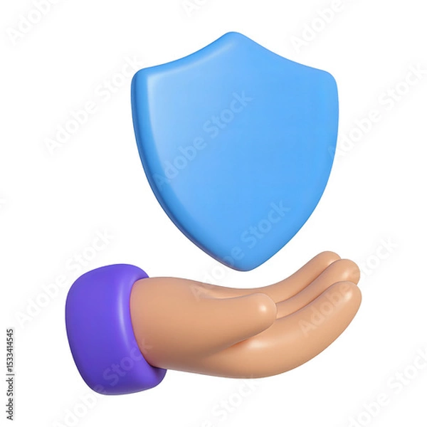 Fototapeta hand holding shield 3d render icon isolated on transparent background cutout