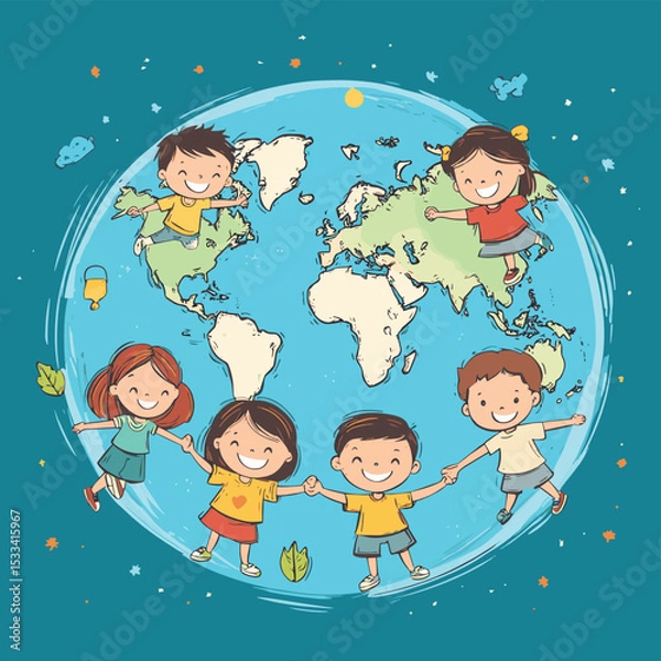 Fototapeta Children with virtual environmental friendly world