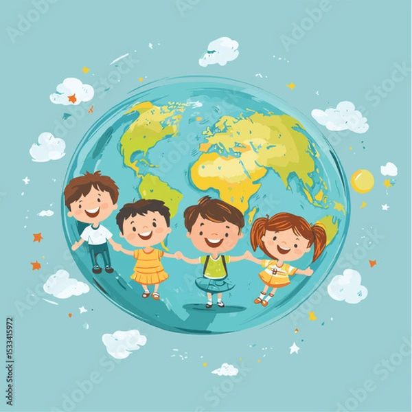 Fototapeta Children with virtual environmental friendly world
