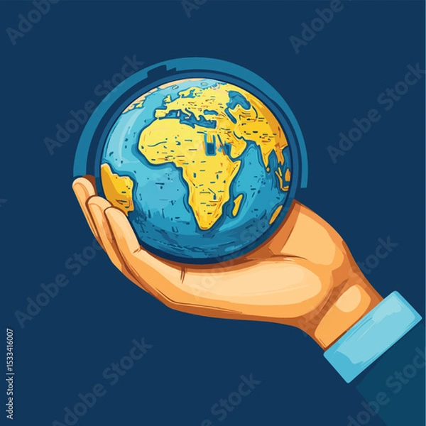 Fototapeta A hand holding a globe with keys, illustration of solutions to global issues in the business world  , vector style simple color